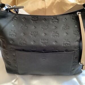 MCM Black Embossed Logo Shoulder Bag